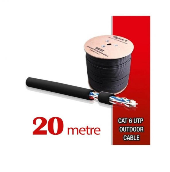 Qport Yüksek Bakır Utp 23Awg 0.58 MM Dış Ortam Cat6 Outdoor Kablo 20 Metre ürün görseli 1