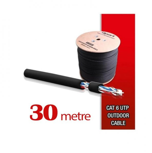 Qport Yüksek Bakır Utp 23Awg 0.58 MM Dış Ortam Cat6 Outdoor Kablo 30 Metre ürün görseli 1