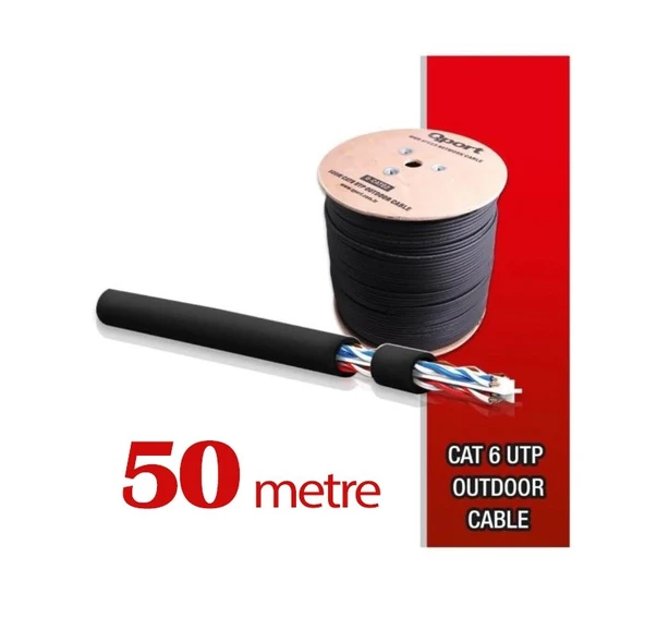 Qport Yüksek Bakır Utp 23Awg 0.58 MM Dış Ortam Cat6 Outdoor Kablo 50 Metre ürün görseli 1