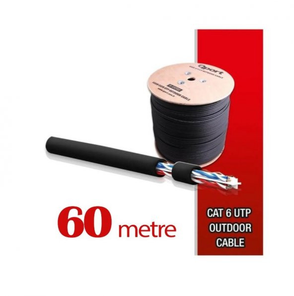 Qport Yüksek Bakır Utp 23Awg 0.58 MM Dış Ortam Cat6 Outdoor Kablo 60 Metre ürün görseli 1