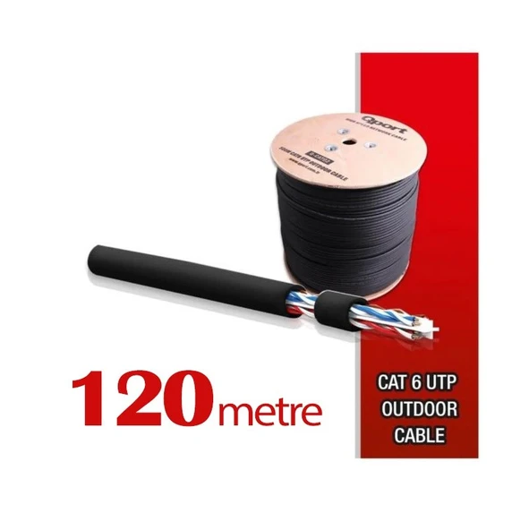 Qport Yüksek Bakır Utp 23Awg 0.58 MM Dış Ortam Cat6 Outdoor Kablo 120 Metre ürün görseli 1