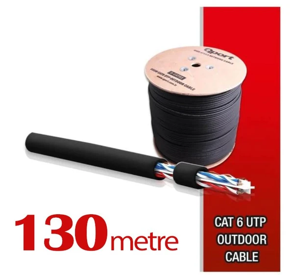 Qport Yüksek Bakır Utp 23Awg 0.58 MM Dış Ortam Cat6 Outdoor Kablo 130 Metre ürün görseli 1
