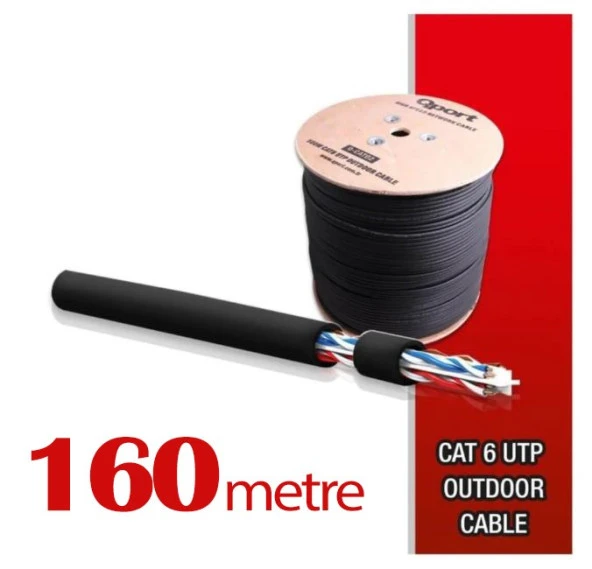 Qport Yüksek Bakır Utp 23Awg 0.58 MM Dış Ortam Cat6 Outdoor Kablo 160 Metre ürün görseli 1