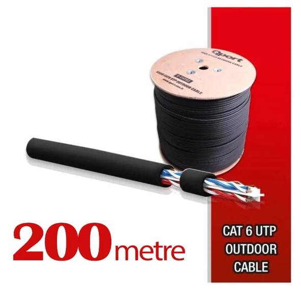Qport Yüksek Bakır Utp 23Awg 0.58 MM Dış Ortam Cat6 Outdoor Kablo 200 Metre ürün görseli 1