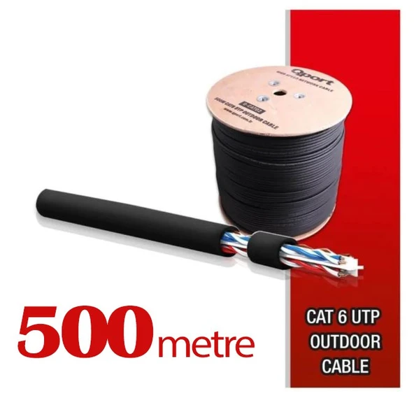 Qport Yüksek Bakır Utp 23Awg 0.58 MM Dış Ortam Cat6 Outdoor Kablo 500 Metre ürün görseli 1