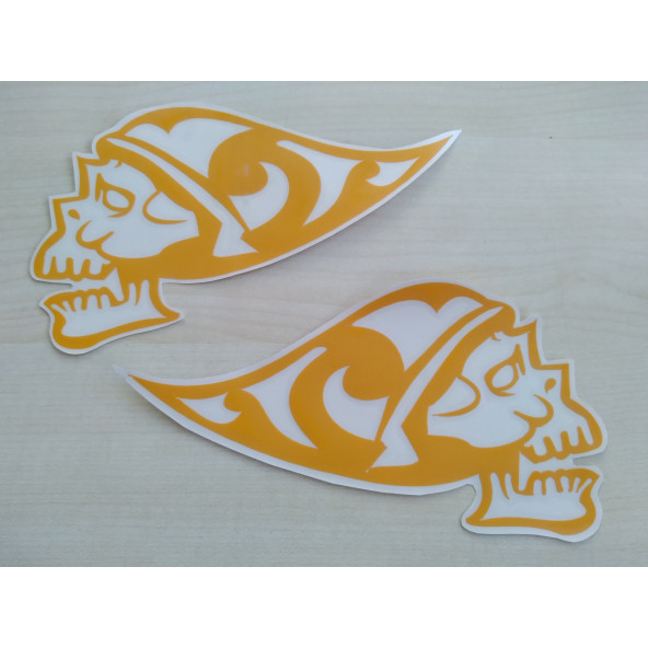 KURUKAFA sticker (2Lİ TAKIM) SARI 16cmx10cm (İSKELET) KURUKAFA ETİKETİ ÇIKARTMASI logosu arması ürün görseli 1