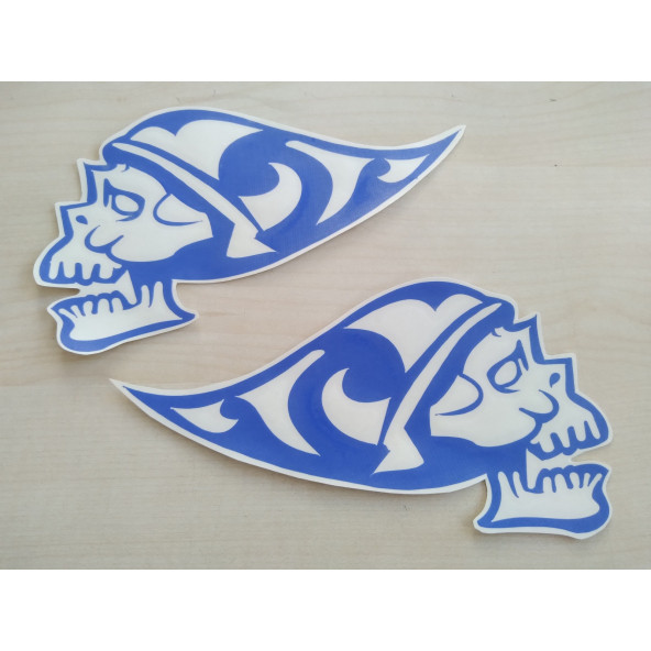 KURUKAFA sticker (2Lİ TAKIM) MAVİ 16cmx10cm (İSKELET) KURUKAFA ETİKETİ ÇIKARTMASI logosu arması ürün görseli 1