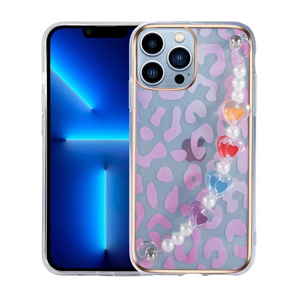 Apple iPhone 13 Pro Kılıf Pilla Renkli Kalp Desenli Tutacak Kılıf ürün görseli 1
