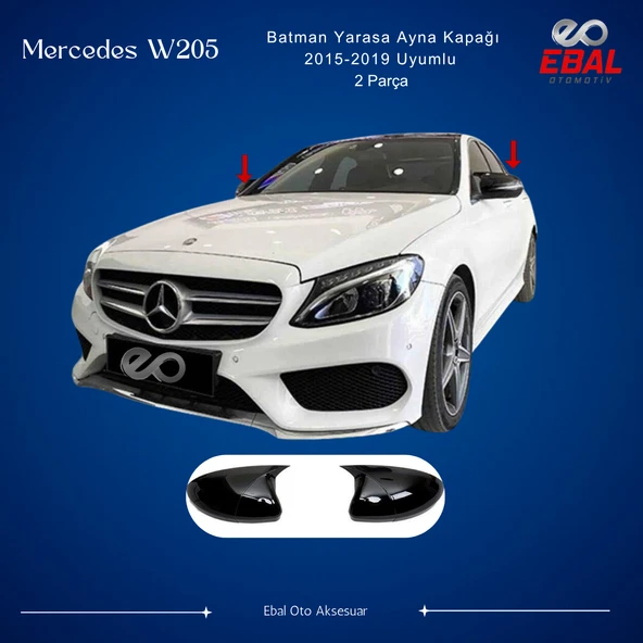 Mercedes W205 2015-2019 Piano Black Batman Yarasa Ayna Kapağı ürün görseli 1