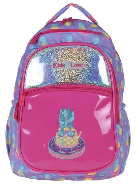 Kaukko Kids&Love Lila - Pembe Ananas Rugan İlkokul Sırt Çantası - Kız Çocuk ürün görseli 1
