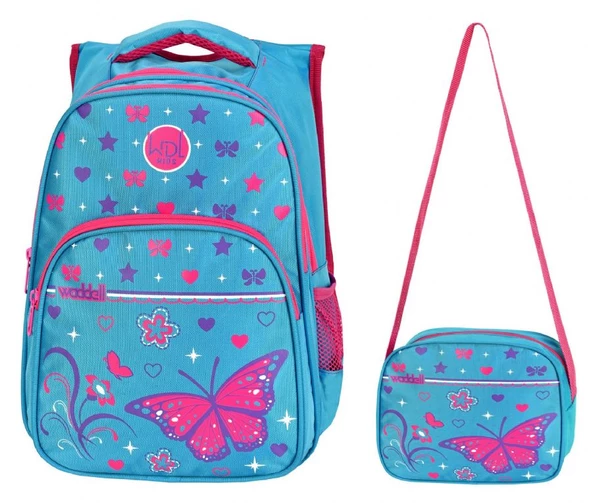 Waddell Çanta Mavi/Pembe Kelebek İlkokul Çantası - Waddell Bag Kız Okul Sırt Çantası ürün görseli 1
