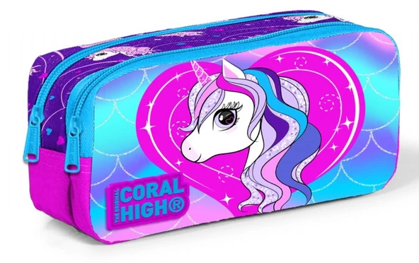 Coral High Unicorn Baskılı İki Bölmeli Kalem Çantası - Kız Çocuk ürün görseli 1