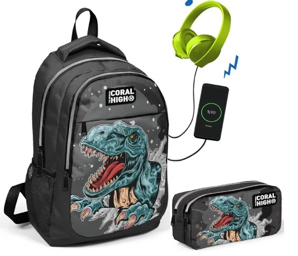 Coral High Erkek Çocuk Dinazor İlkokul Çantası ve Kalem Çantası Seti ürün görseli 1