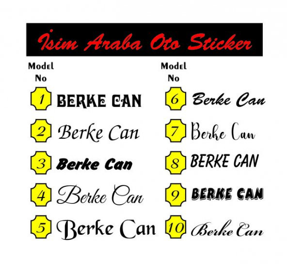 2 ADET  İsim Sticker Araba Sticker 20cm ürün görseli 1