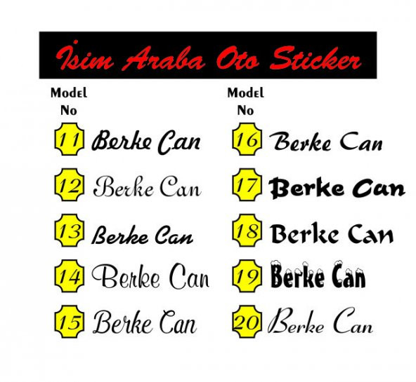 2 ADET  İsim Sticker Araba Sticker 20cm - Resim 2