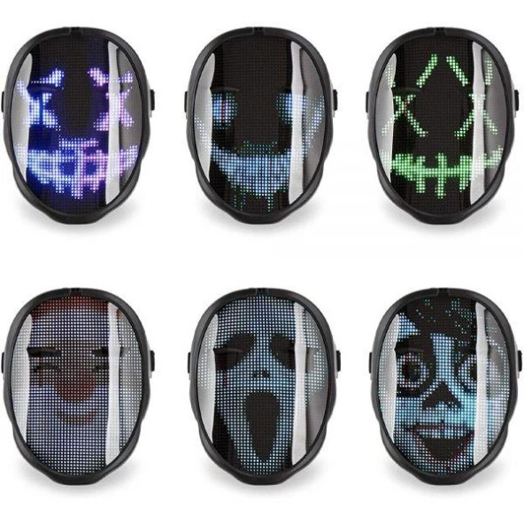 Uygulama Destekli LED Maske Çok Renkli Led Işıklı Şarjlı Parti Maskesi Kablosuz Uygulamalı Yılbaşı Düğün Eğlence HJ-SALM01 ürün görseli 1