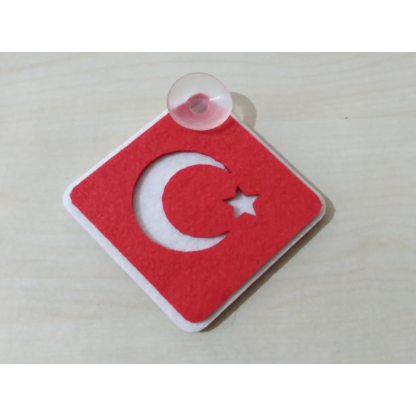 KEÇE AY YILDIZ SÜS VANTUZLU, AY YILDIZ ASKI SÜSÜ (TÜRK BAYRAĞI) AY YILDIZ KEÇE CAM SÜSÜ ürün görseli 1
