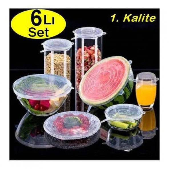 6lı Silikon Streç Kapak Tabak Bardak Gıda Bonesi Tazeliği Korur Saklama Kabı Kapağı ŞEFFAF ürün görseli 1