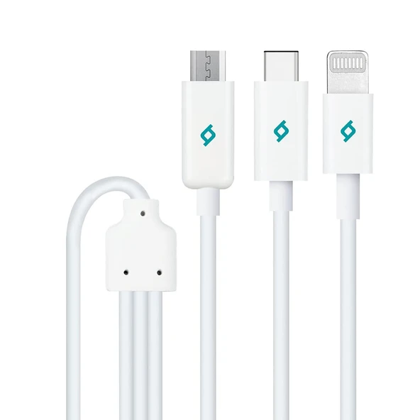 Ttec Trio Şarj Kablosu Type-C,Lightning,Micro USB  120cm Beyaz - 2DK7521 - Resim 2