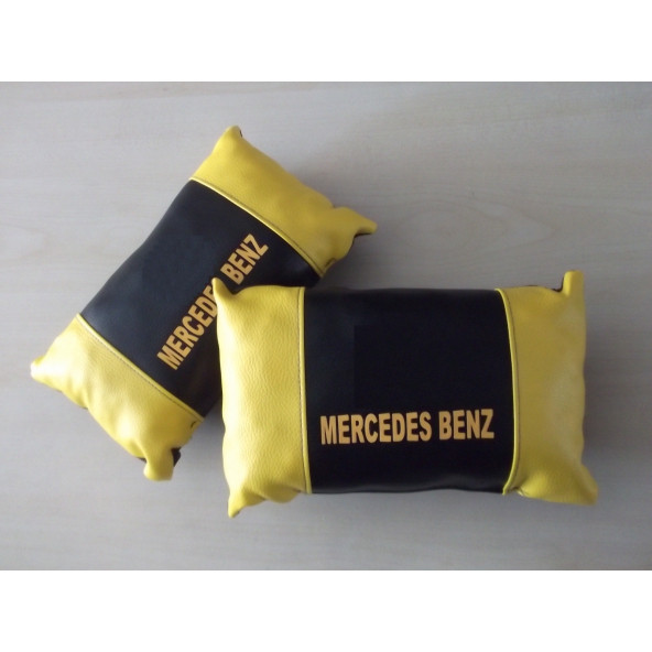 MERCEDES BOYUN YASTIĞI SARI-SİYAH 1.KALİTE DERİ - MERCEDES YASTIK TAKIMI (BAŞLIK YASTIĞI) seyahat yastığı ürün görseli 1