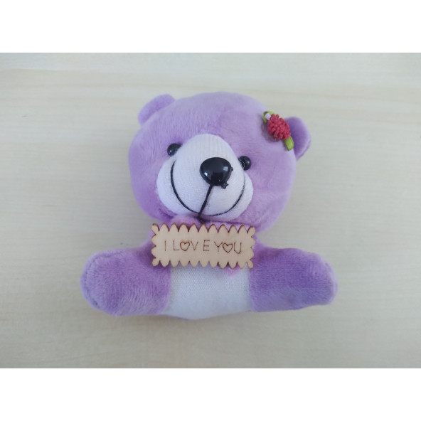 KÜÇÜK AYICIK AYNA SÜSÜ (11x9cm) (I LOVE YOU) LİLA PELUŞ OYUNCAK AYICIK ASMA SÜSÜ, ASKI SÜSÜ ürün görseli 1