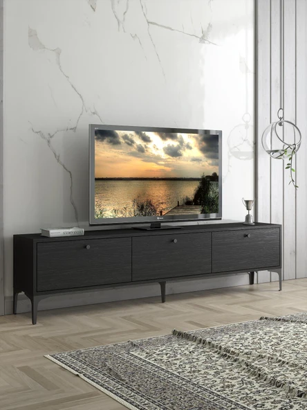 Wood'n Love Etna Premium Metal Ayaklı Dolaplı 180 Cm Tv Ünitesi - Siyah / Siyah ürün görseli 1