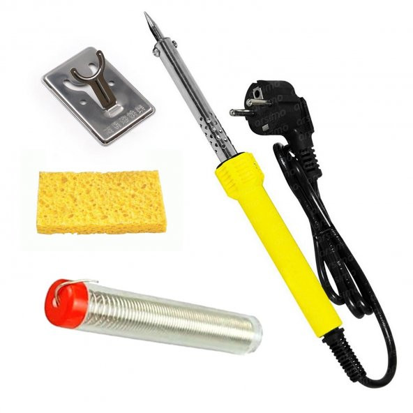 60 Watt Topraklı Profesyonel Lehim Kalem Havya Lüx Set Lehim Teli + Mini Sehpa + Temizleme Süngeri ürün görseli 1