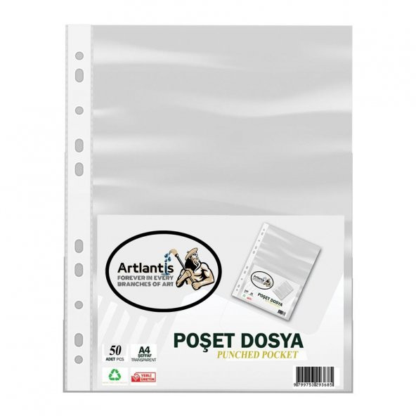 Poşet Dosya 50 Li A-4 Şeffaf Föy Dosya 1 Paket Artlantis Ofis Okul Kenarı Delikli Poşet Dosya 1 Paket ürün görseli 1