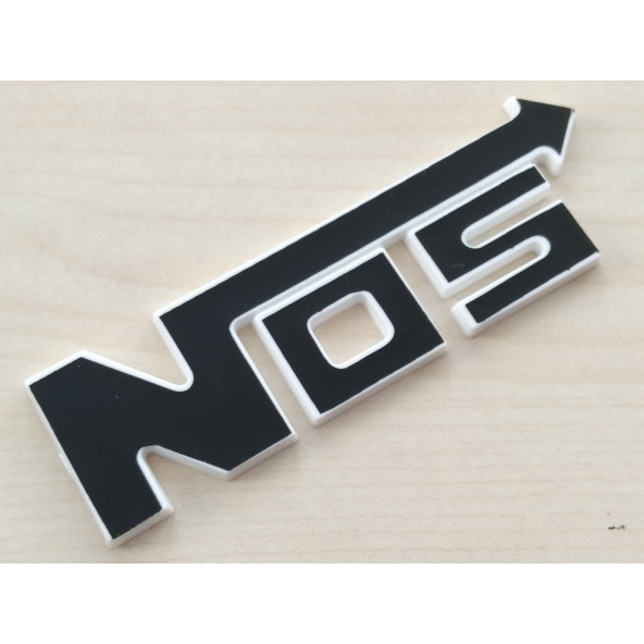 NOS ARMASI 10x3cm KABARTMA SPORT ARMA SİYAH-BEYAZ (NOS LOGOSU) NOS YAZISI - NOS LOGO ürün görseli 1