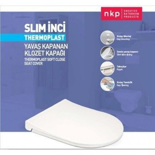Nkp İnci Slim Thermoplast Yavaş Kapanan Amortisörlü Klozet Kapağı ürün görseli 1