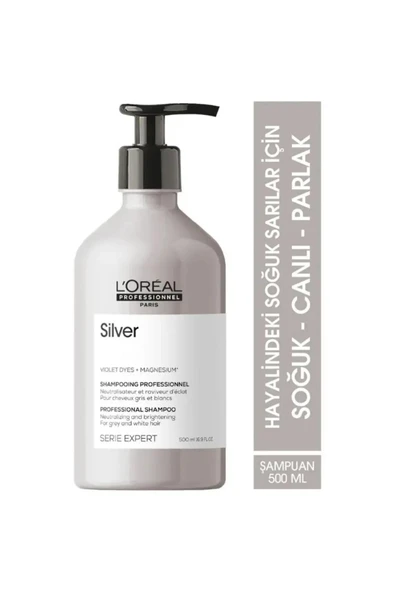 Loreal Professionnel Serie Expert Silver Çok Açık Sarı, Gri Ve Beyaz Saçlar Için Renk Dengeleyici Mor Şampuanı 500 Ml ürün görseli 1