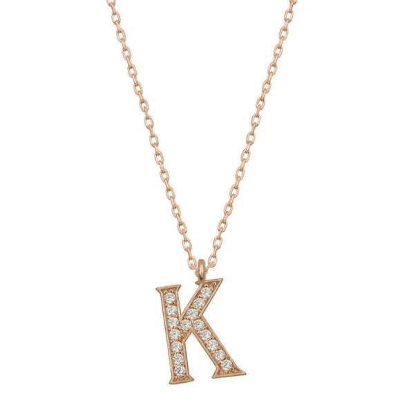 Gümüş Rose K Harfi Kadın Kolye - Resim 2