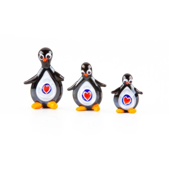 Murano Cam Kalpli Penguen Seti Üçlü El Yapımı ürün görseli 1