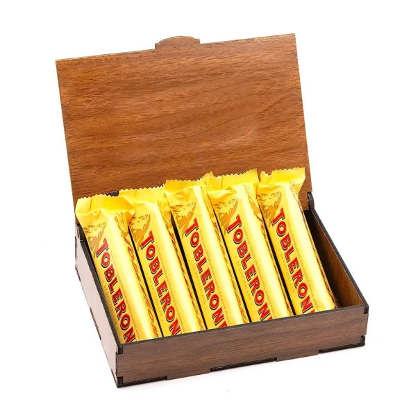 Sevdiklerinize Özel Ahşap Hediye Kutusunda 5 Adet Toblerone ürün görseli 1