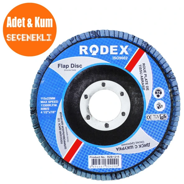 Rodex Zirkonyum Oksit Avuç İçi Taşlama Flap Disk Zımpara 115 mm ürün görseli 1