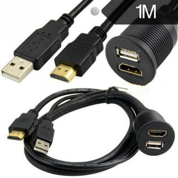 USB2.0+HDMI Uzatma Kablosu - Panel Tipi - Yuvarlak - 1.8 Metre ürün görseli 1