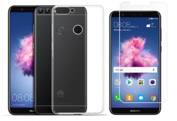 Huawei P Smart 2018 Kılıf Şeffaf Silikon Kılıf + Esnek Nano Cam ürün görseli 1