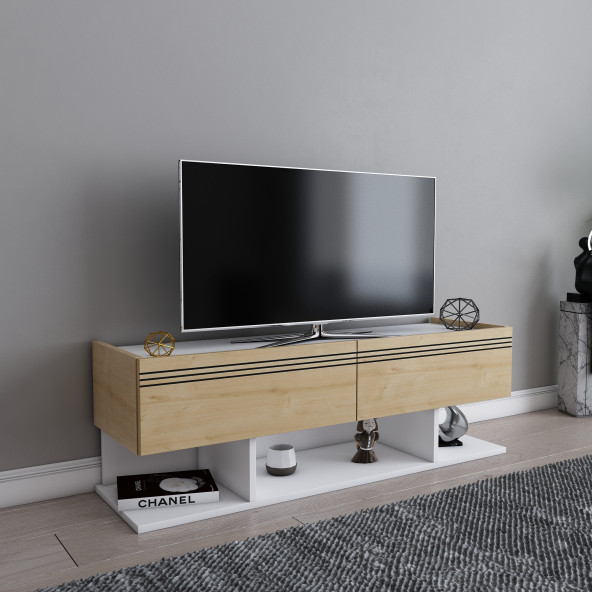 EVDEKİMODA KAŞE TV ÜNİTESİ (BEYAZ-SAFİR MEŞE) ürün görseli 1