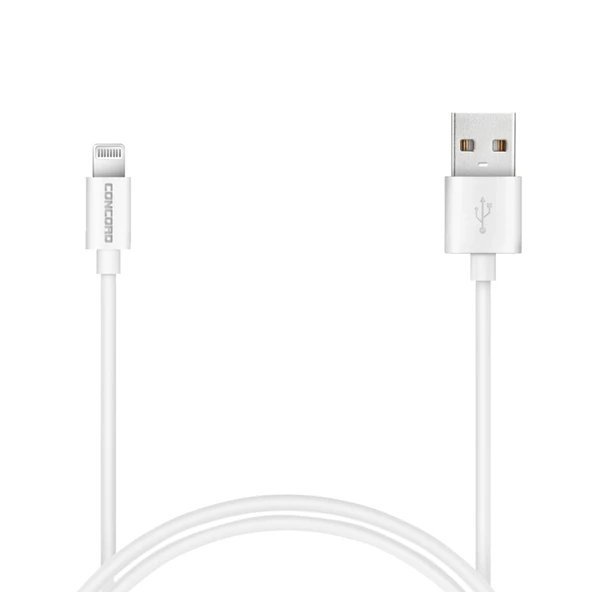 Concord Apple iPhone lightning C-411 2.1A 1m Data ve Şarj Kablosu - Beyaz ürün görseli 1