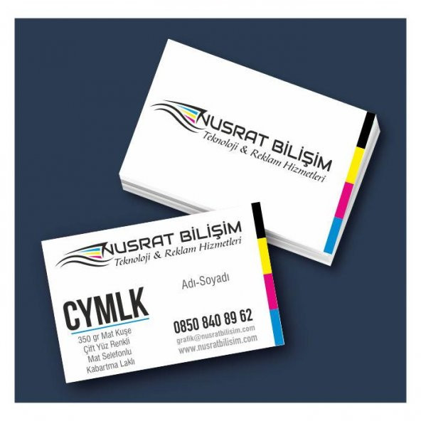 Kartvizit 350 gr Mat Kuşe Çift Yüz 4 Renk Mat Selefonlu Kabartma Laklı 8,3x5,1 cm 1.000 Adet ürün görseli 1