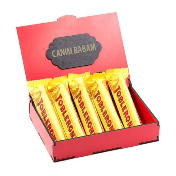 Sevdiklerinize Özel Kırmızı Ahşap Hediye Kutusunda 5 Adet Toblerone ( Canım Babam Yazılı ) ürün görseli 1