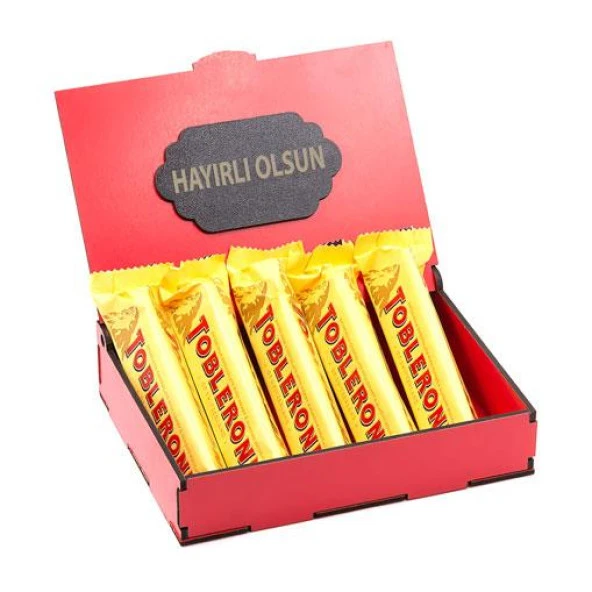 Sevdiklerinize Özel Kırmızı Ahşap Hediye Kutusunda 5 Adet Toblerone ( Hayırlı Olsun Yazılı ) ürün görseli 1