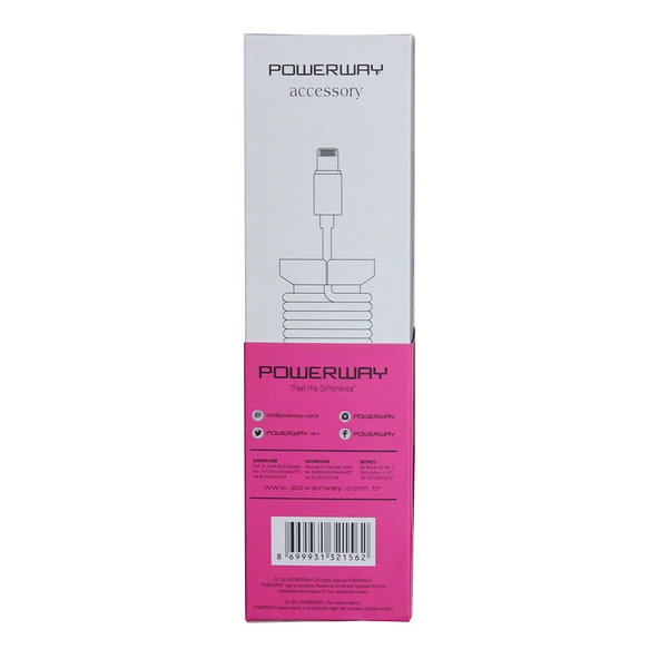 Powerway Apple Lightning Hızlı Şarj Kablosu Örgülü 1.1M - CX10 Pembe ürün görseli 1