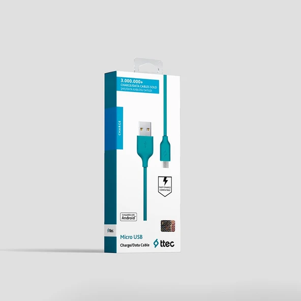 Ttec Micro USB Kablosu 120cm Turkuaz 2DK7530TZ - Resim 3