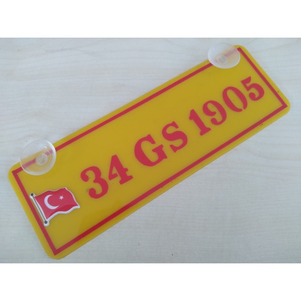 SARI DEKOR PLAKA - 34 GS 1905 kişiye özel (22x7,5cm) vantuzlu Pleksi Dekor Levha SARI KIRMIZI PLAKA ürün görseli 1