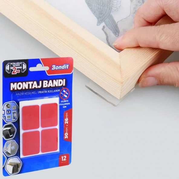 Bondit Çerçeve Tablo Banyo Mutfak Montaj Bandı Dörtgen 30x26mm ürün görseli 1