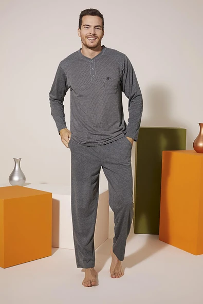 Kly 9206 Erkek Midi Yaka Omuz Parçalı Pijama Takım ürün görseli 1