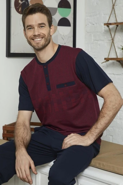 KLY 9051 Erkek Midi Yaka Pijama Takım ürün görseli 1