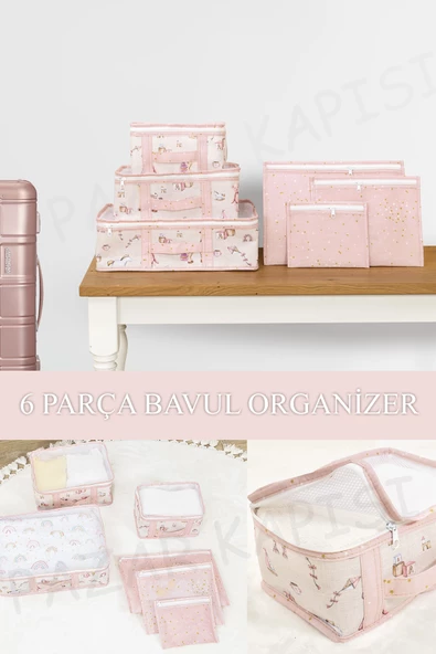 Baby Lüks 6'lı Bavul Organizer Seyahat, Hastane Çantası Pembe ürün görseli 1