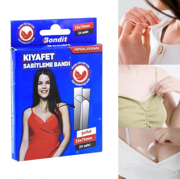 Bondit Dekolte Takı Kıyafet Elbise Kaydırmaz Sabitleme Bandı 24adet ürün görseli 1